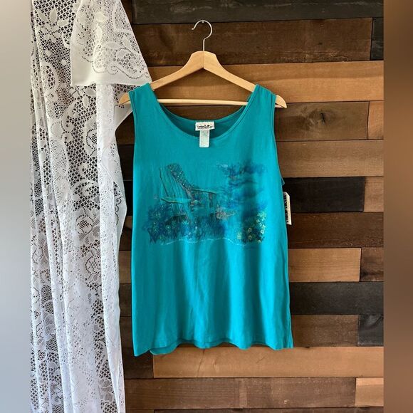 Vintage 90s Northern Reflections Lake Side Flowers Chair Quilt Nature Tank Top - Picture 4 of 7